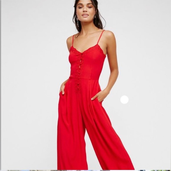 Free People Pants - Free People Red Lace Jumpsuit in Size 12